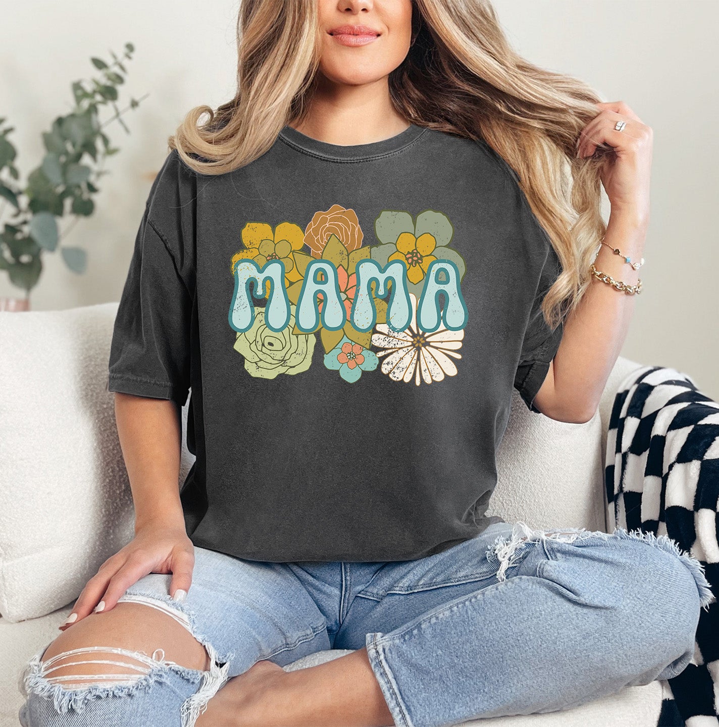 BOHO Flowers Mama Shirt | Comfort Colors Vintage Style Mom Shirt