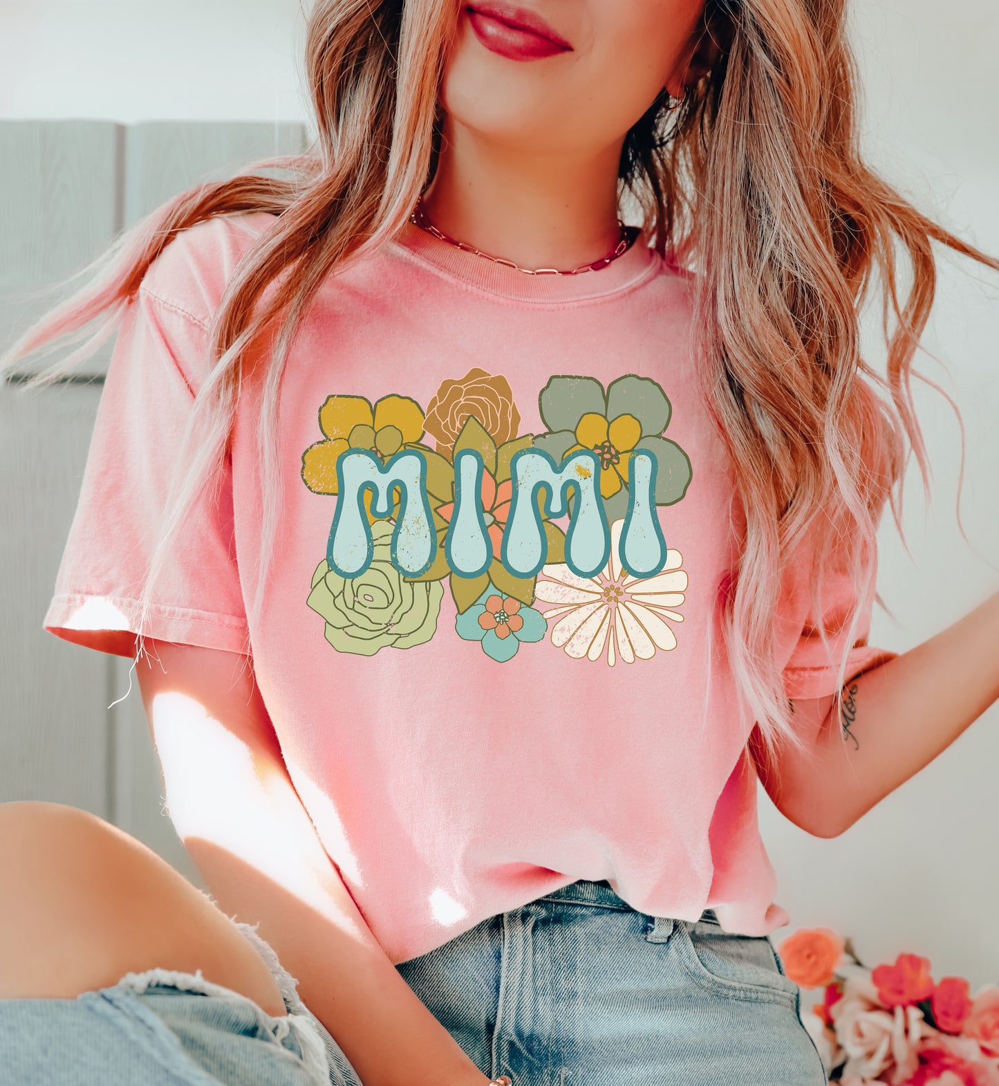 BOHO Mimi Flowers Shirt | Comfort Colors Vintage Style Mimi Shirt