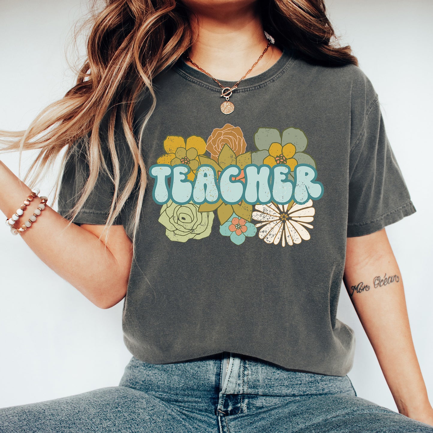 BOHO Retro Teacher Shirt | Comfort Colors Vintage Style Teacher Shirt