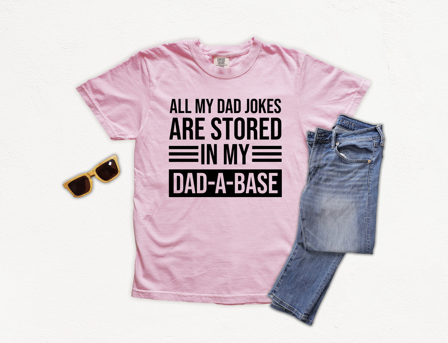 Funny Dad Shirt | Comfort Colors Vintage Style Dad Shirt | I Keep My Dad Jokes in My Dadabase