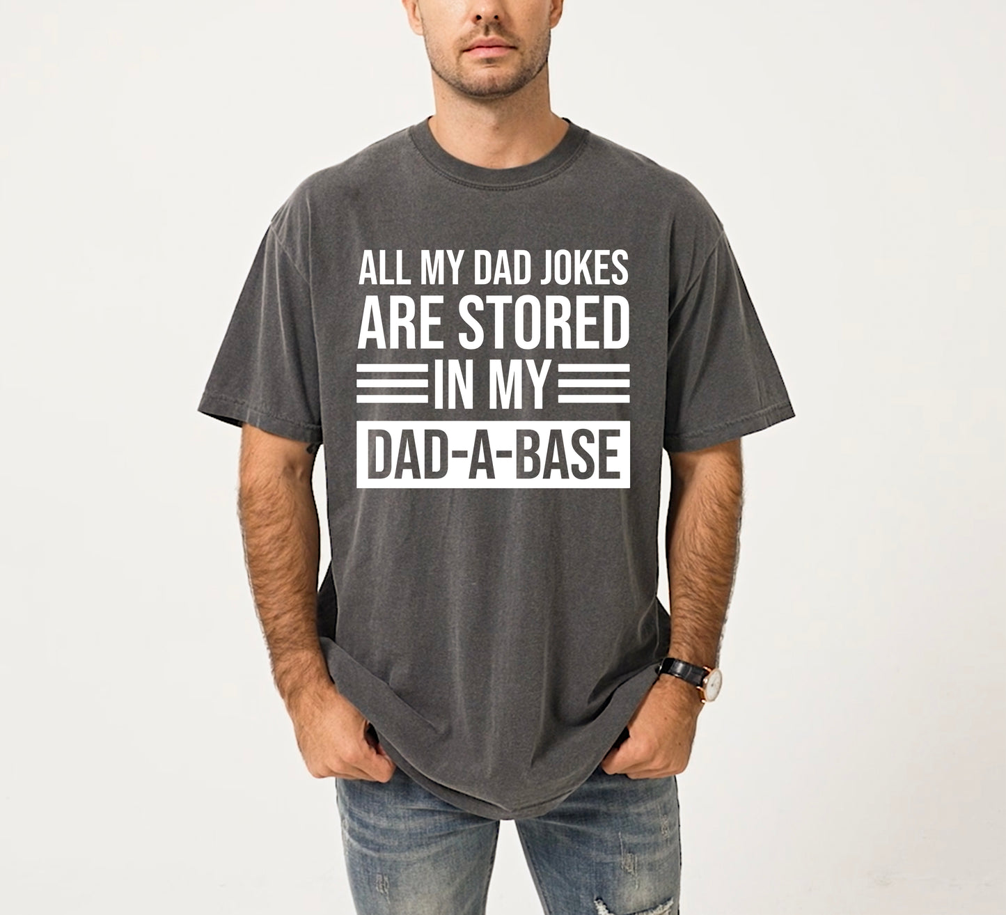Funny Dad Shirt | Comfort Colors Vintage Style Dad Shirt | I Keep My Dad Jokes in My Dadabase