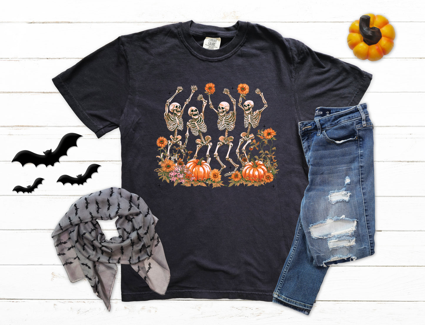Dancing Skeletons in a Pumpkin Patch Vintage Style Shirt