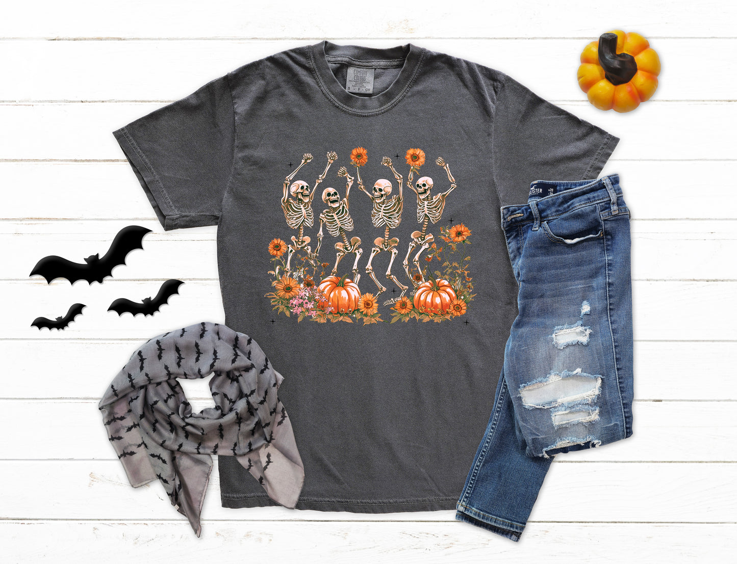 Dancing Skeletons in a Pumpkin Patch Vintage Style Shirt