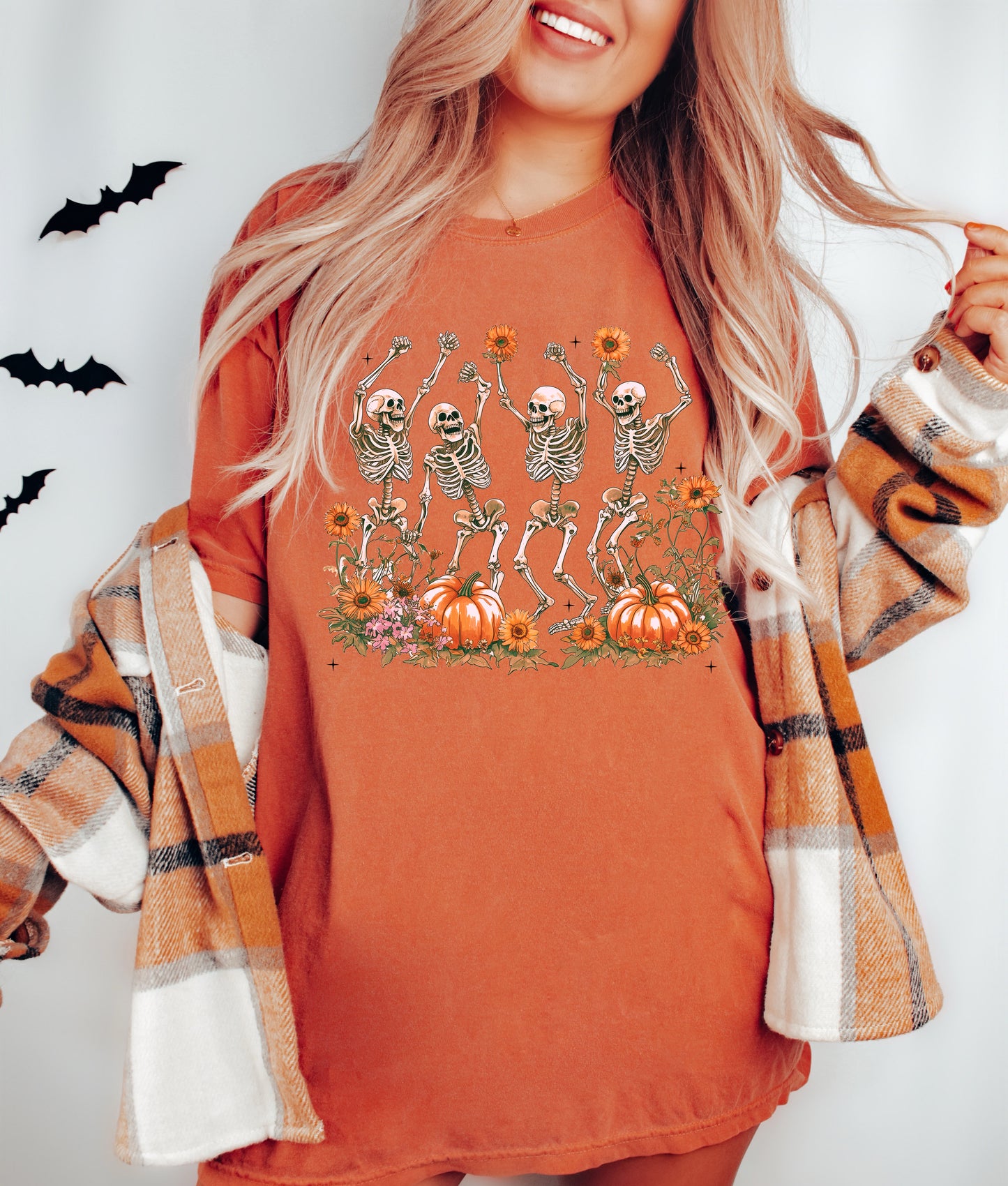 Dancing Skeletons in a Pumpkin Patch Vintage Style Shirt