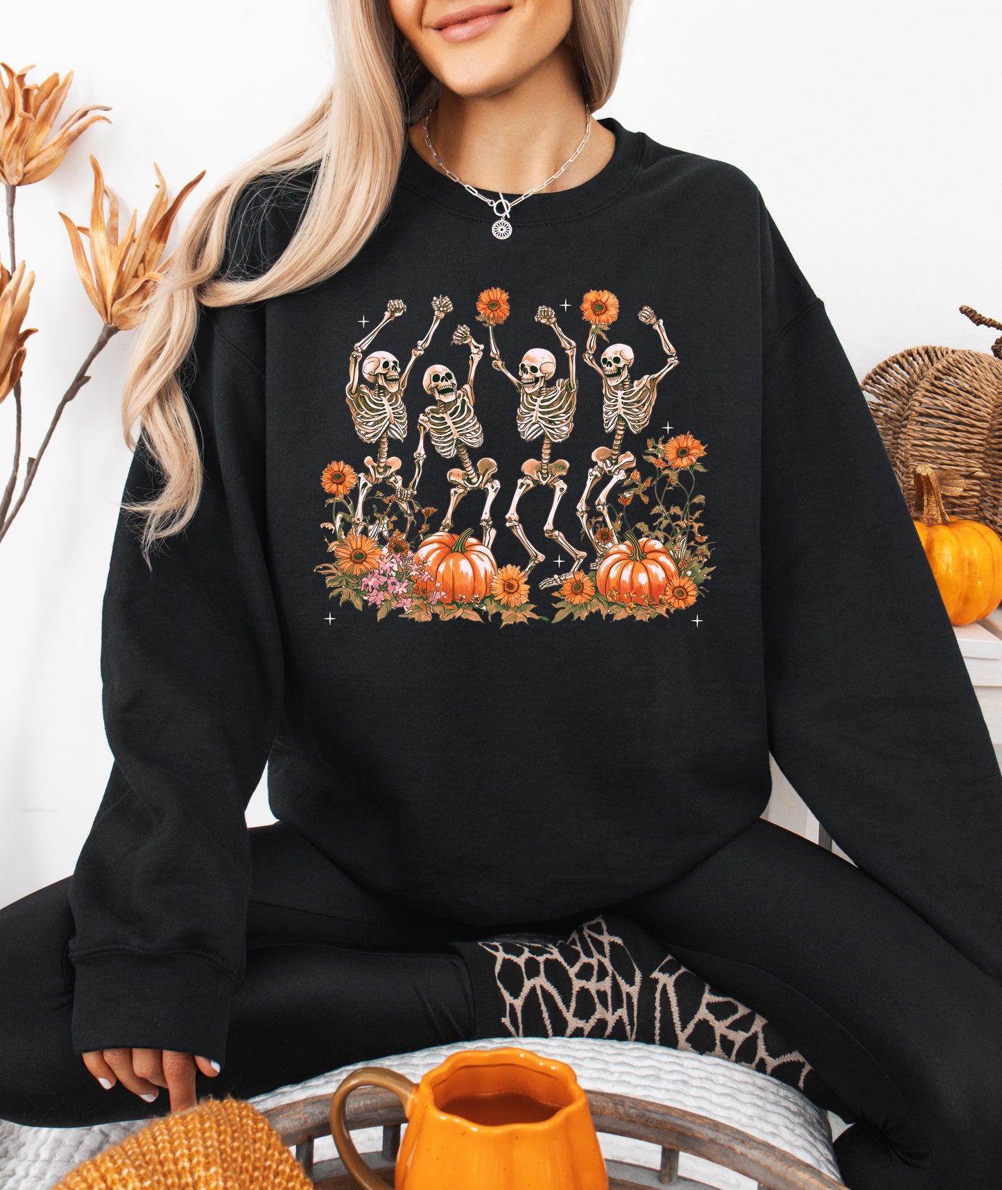 Colorful Dancing Skeletons Halloween Sweatshirt