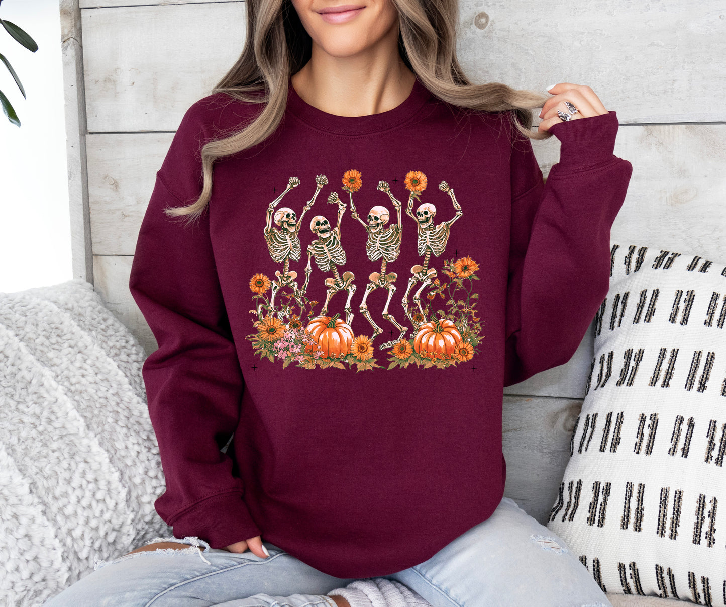 Colorful Dancing Skeletons Halloween Sweatshirt