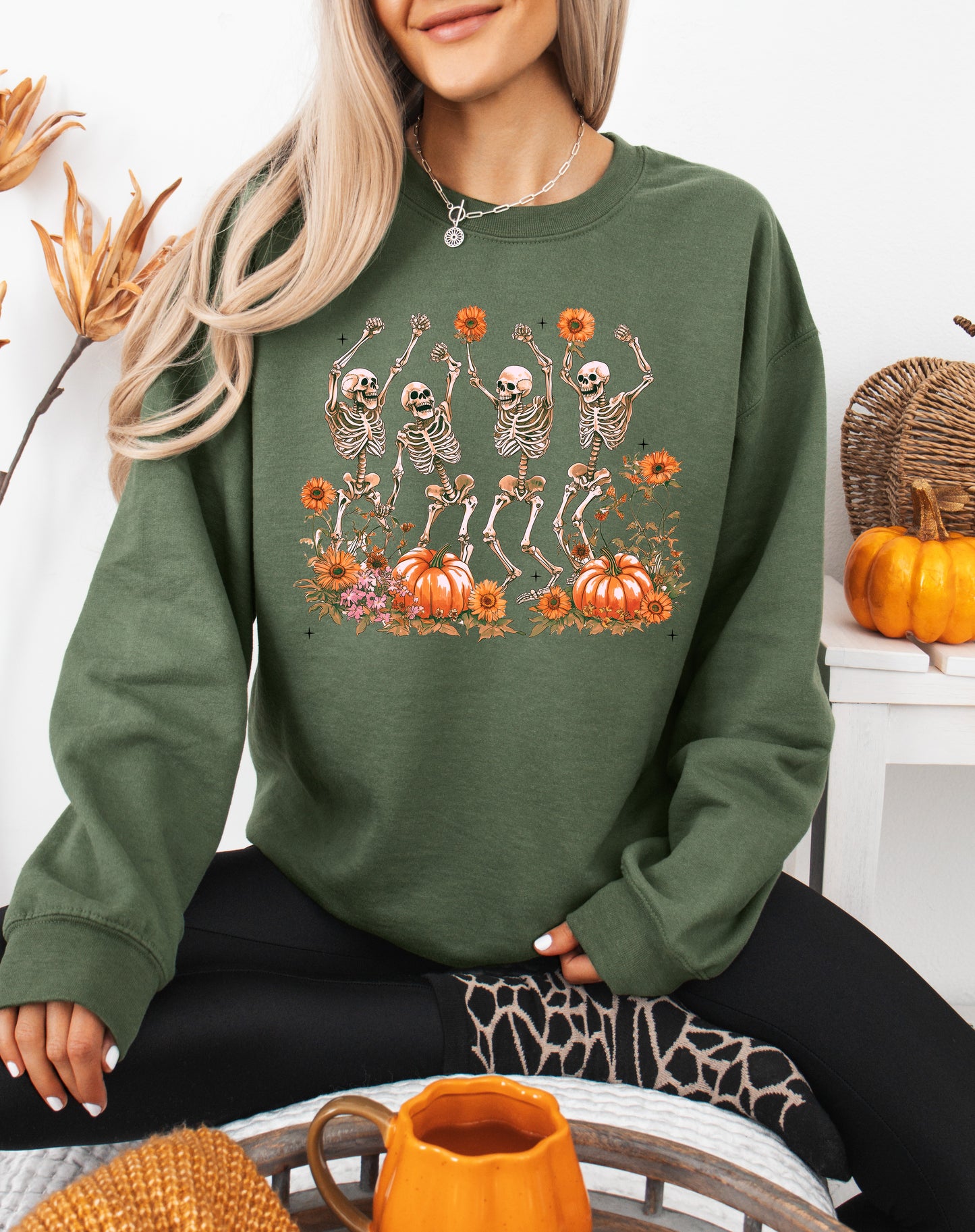 Colorful Dancing Skeletons Halloween Sweatshirt