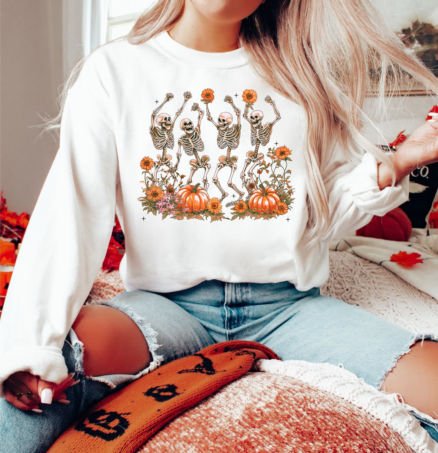 Colorful Dancing Skeletons Halloween Sweatshirt