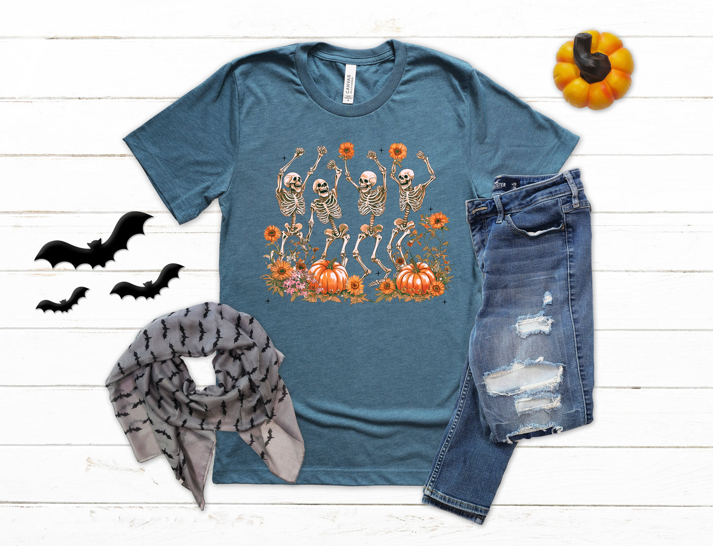 Dancing Skeletons in a Pumpkin Patch Halloween Shirt