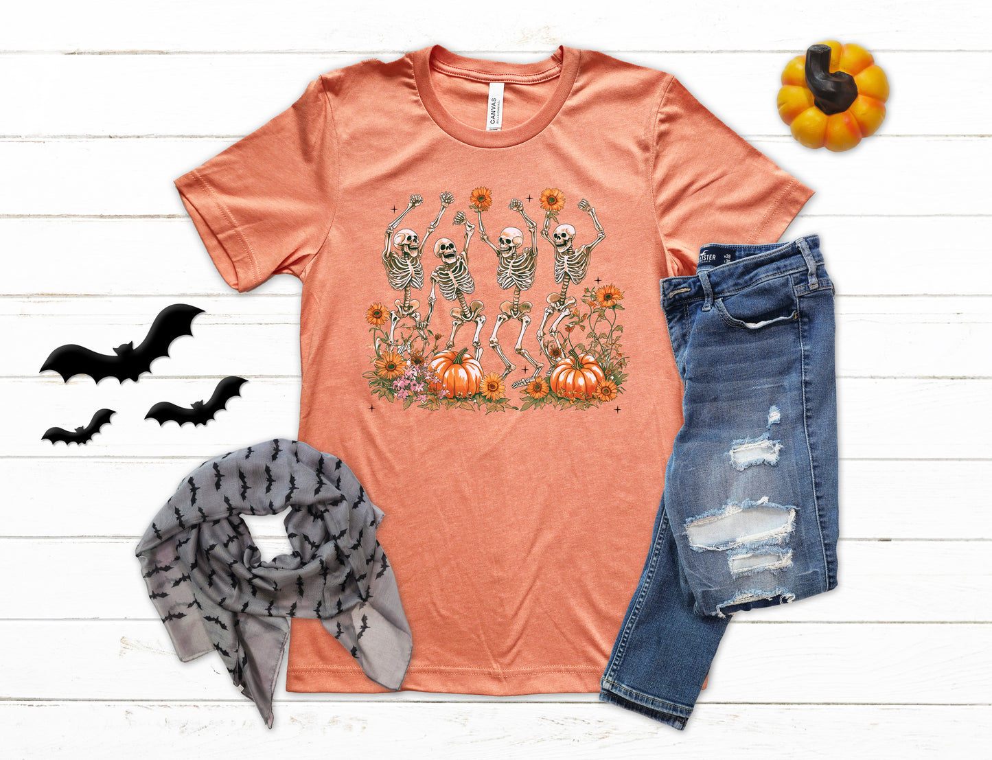 Dancing Skeletons in a Pumpkin Patch Halloween Shirt