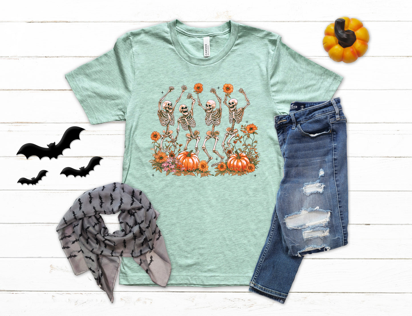 Dancing Skeletons in a Pumpkin Patch Halloween Shirt