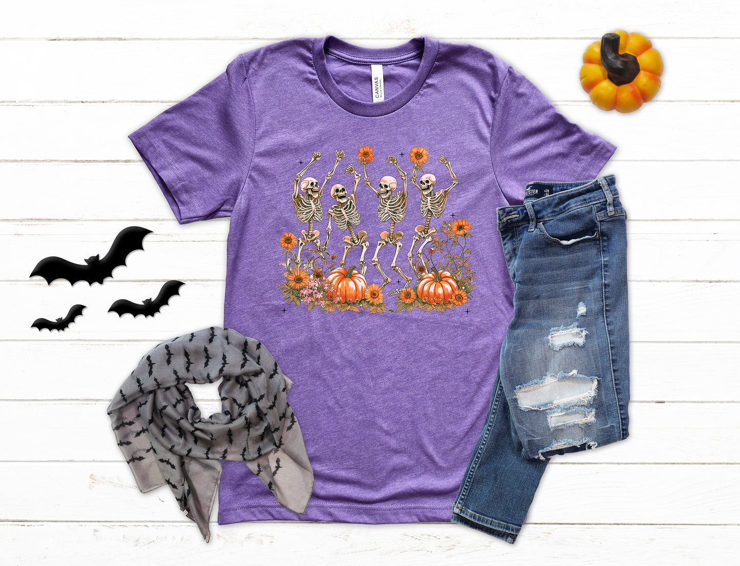 Dancing Skeletons in a Pumpkin Patch Halloween Shirt