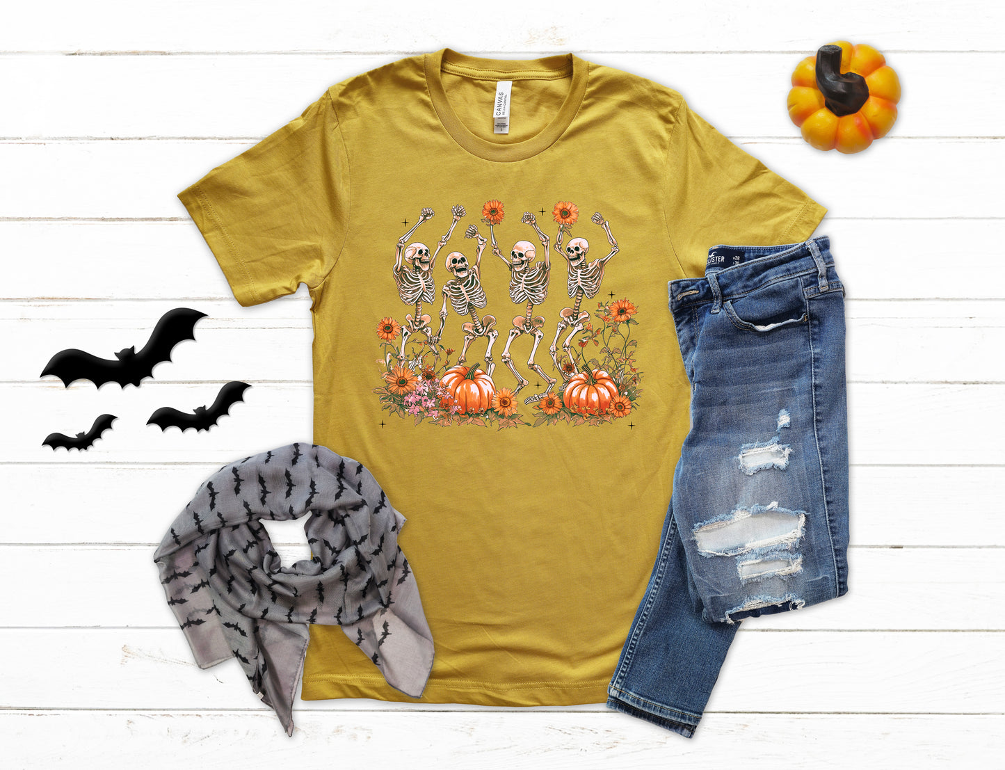 Dancing Skeletons in a Pumpkin Patch Halloween Shirt