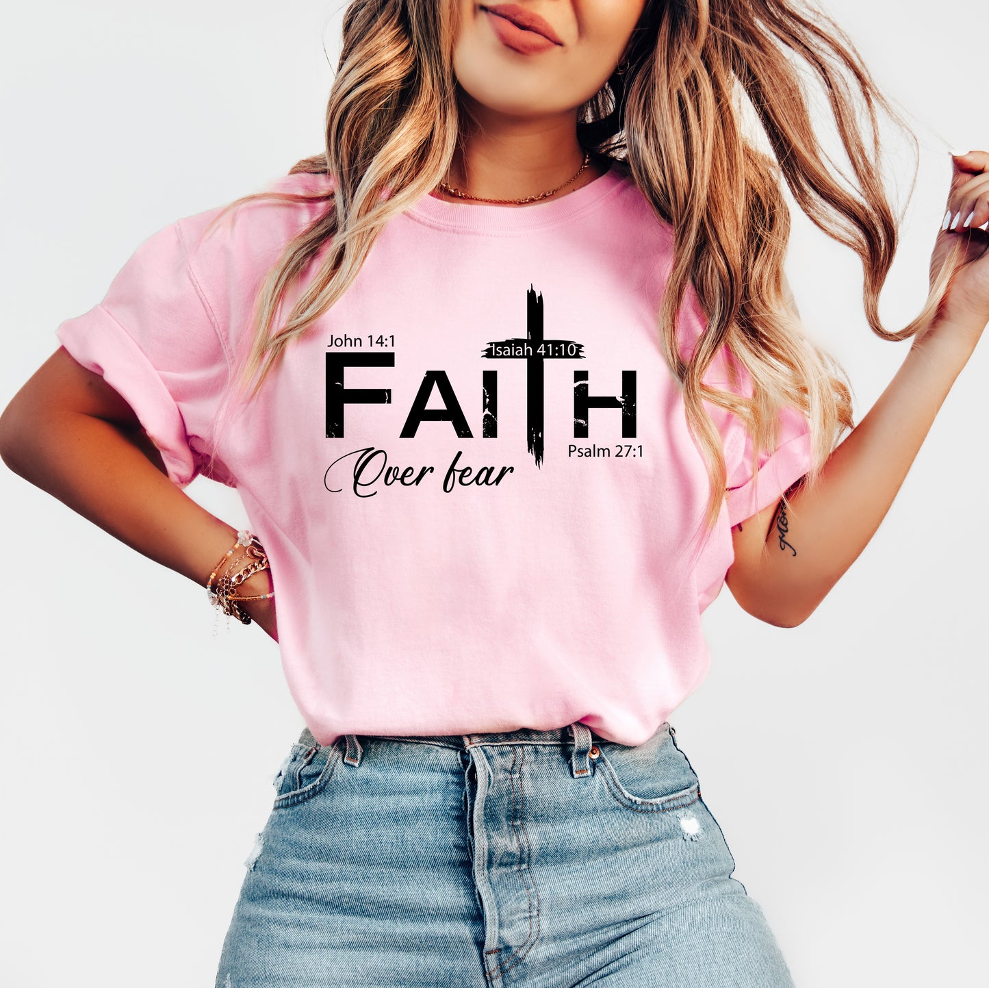 Faith Over Fear Cross Shirt | Comfort Colors Vintage Style Christian Shirt