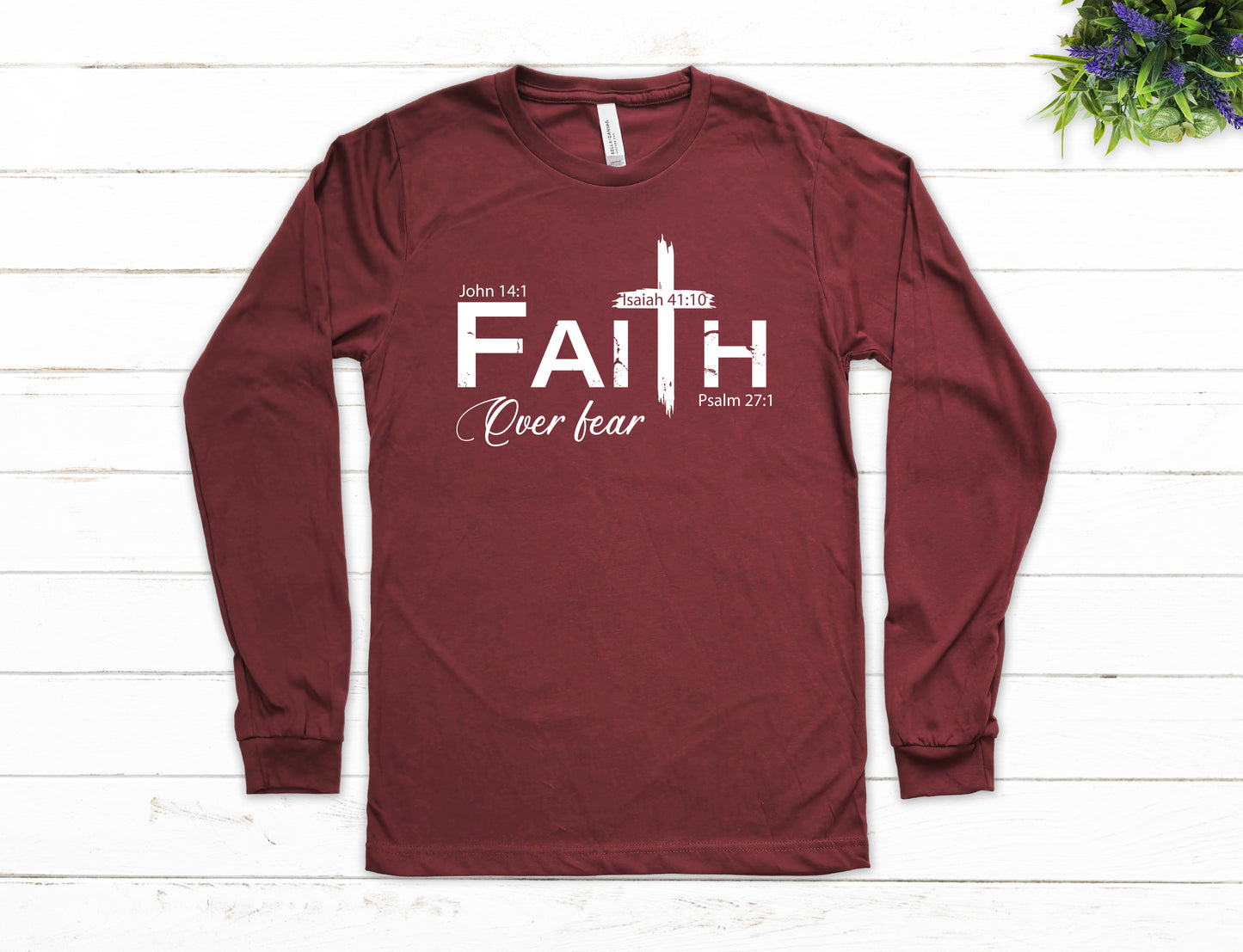 Faith Over Fear Cross Shirt Long Sleeve | Long Sleeve Christian Shirt