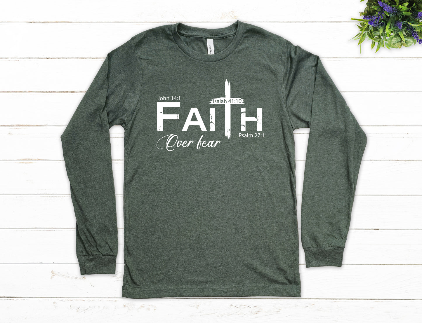 Faith Over Fear Cross Shirt Long Sleeve | Long Sleeve Christian Shirt