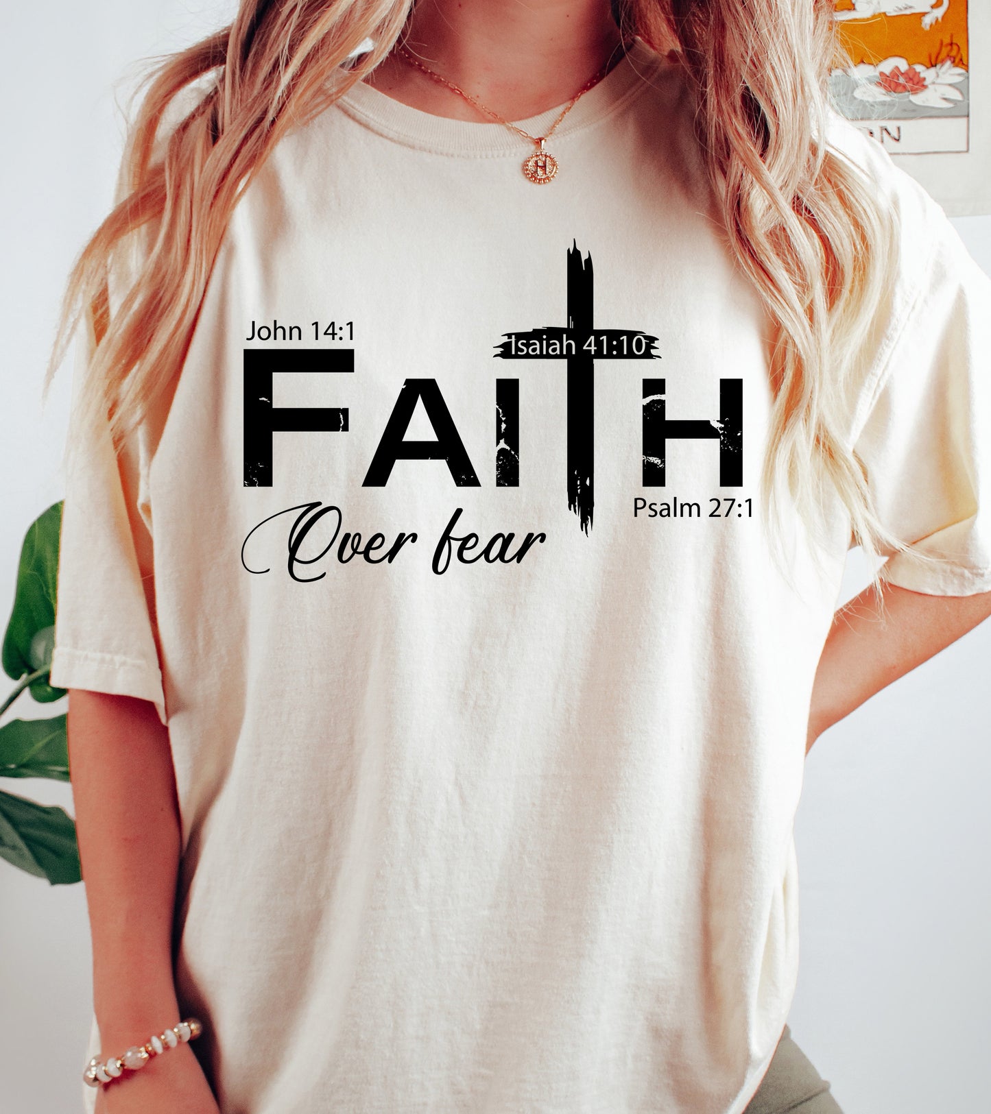 Faith Over Fear Cross Shirt | Comfort Colors Vintage Style Christian Shirt