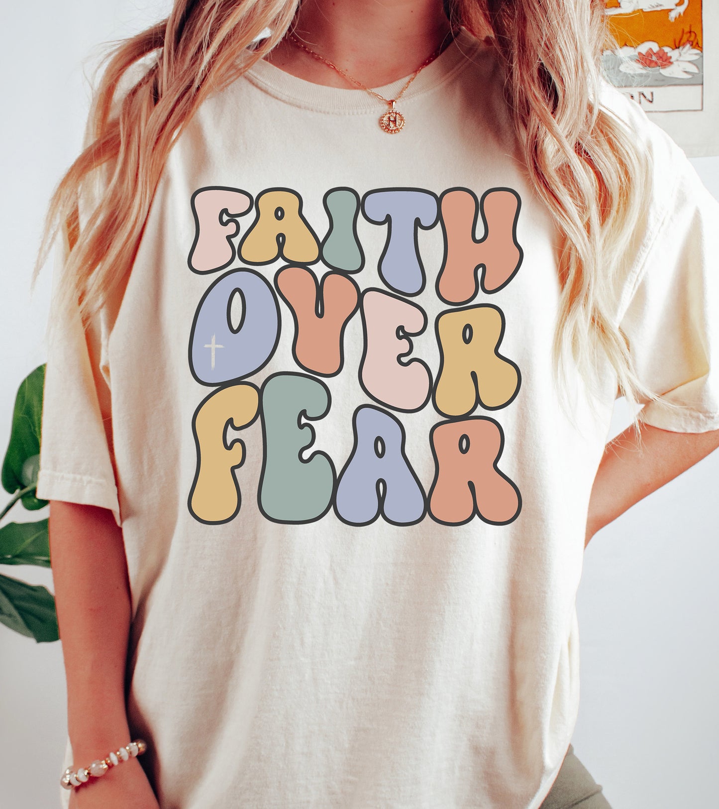 Retro Faith Over Fear Shirt | Comfort Colors Vintage Style Christian Shirt