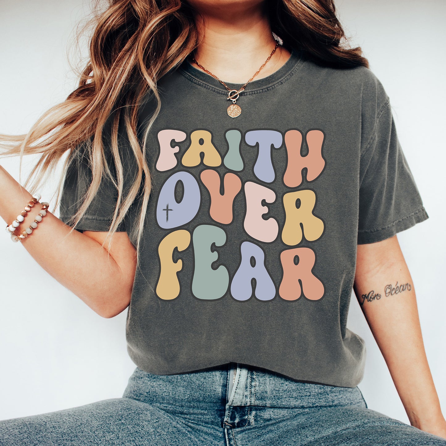 Retro Faith Over Fear Shirt | Comfort Colors Vintage Style Christian Shirt