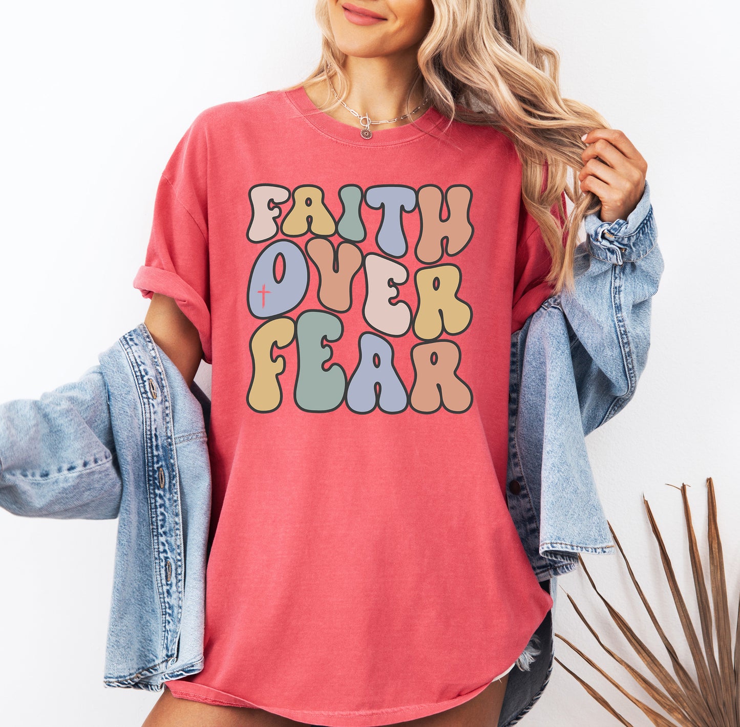 Retro Faith Over Fear Shirt | Comfort Colors Vintage Style Christian Shirt
