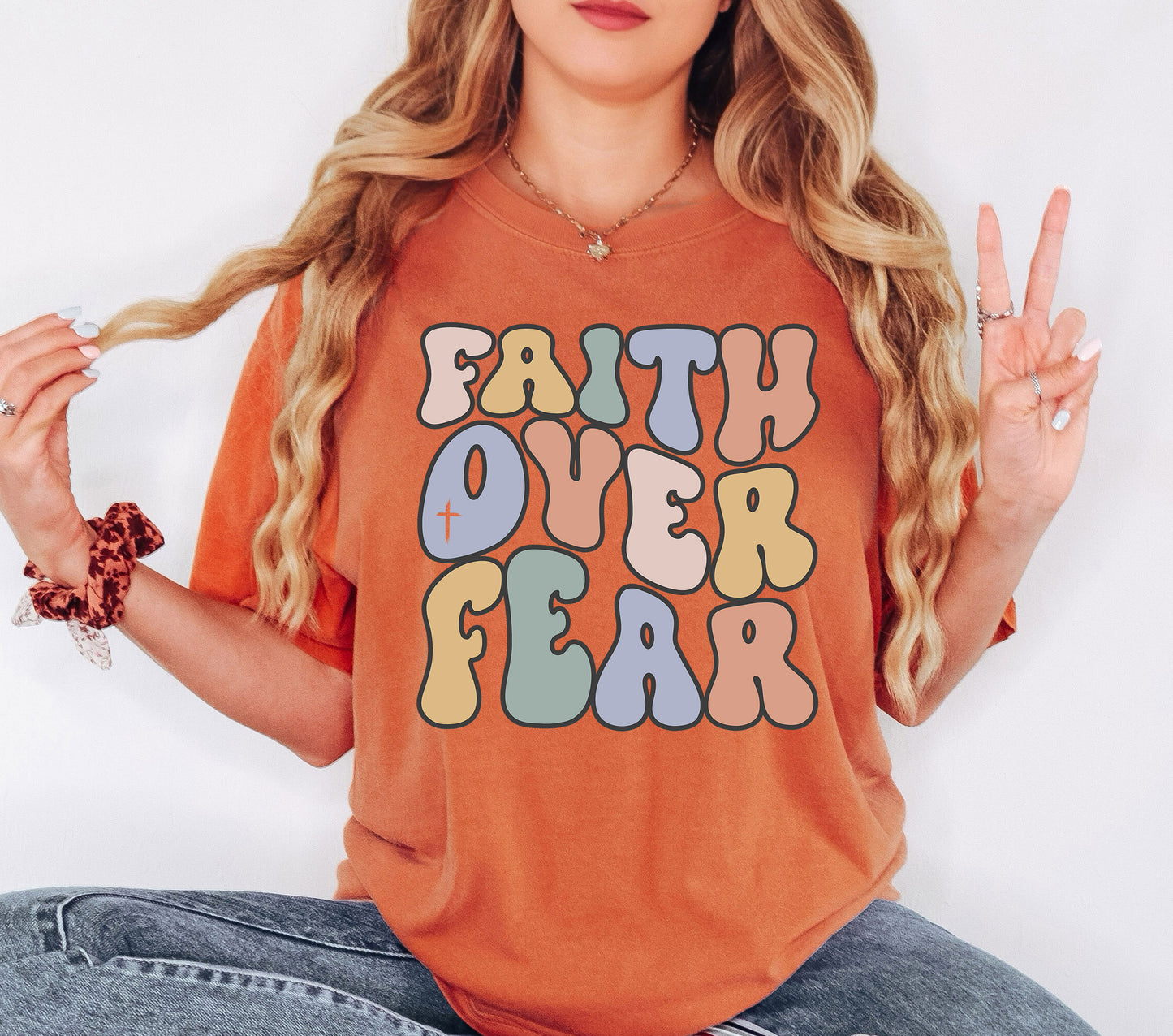 Retro Faith Over Fear Shirt | Comfort Colors Vintage Style Christian Shirt