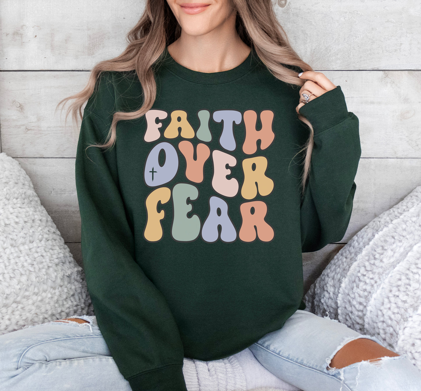 Retro Faith Over Fear Sweatshirt | Christian Sweatshirt