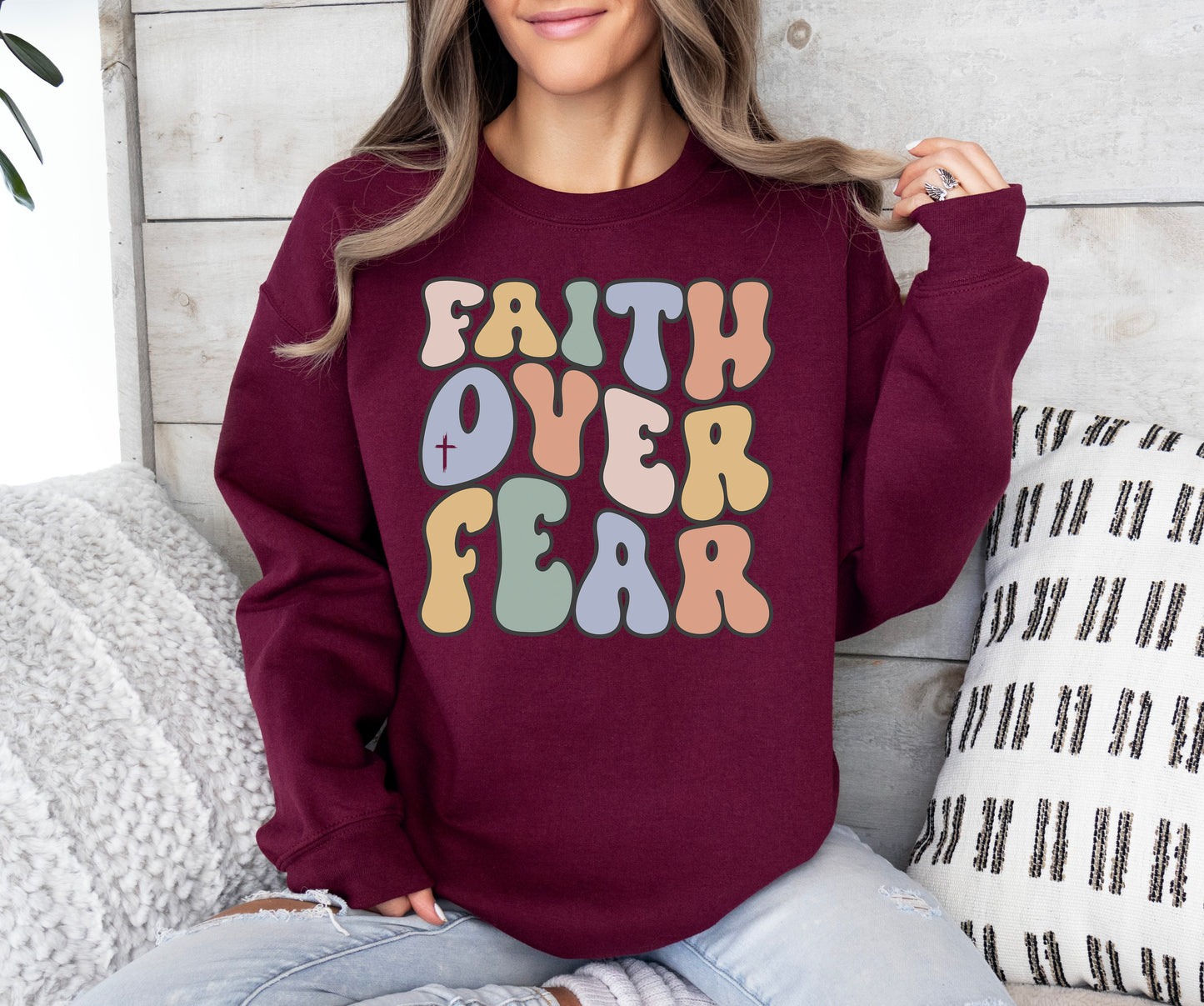 Retro Faith Over Fear Sweatshirt | Christian Sweatshirt