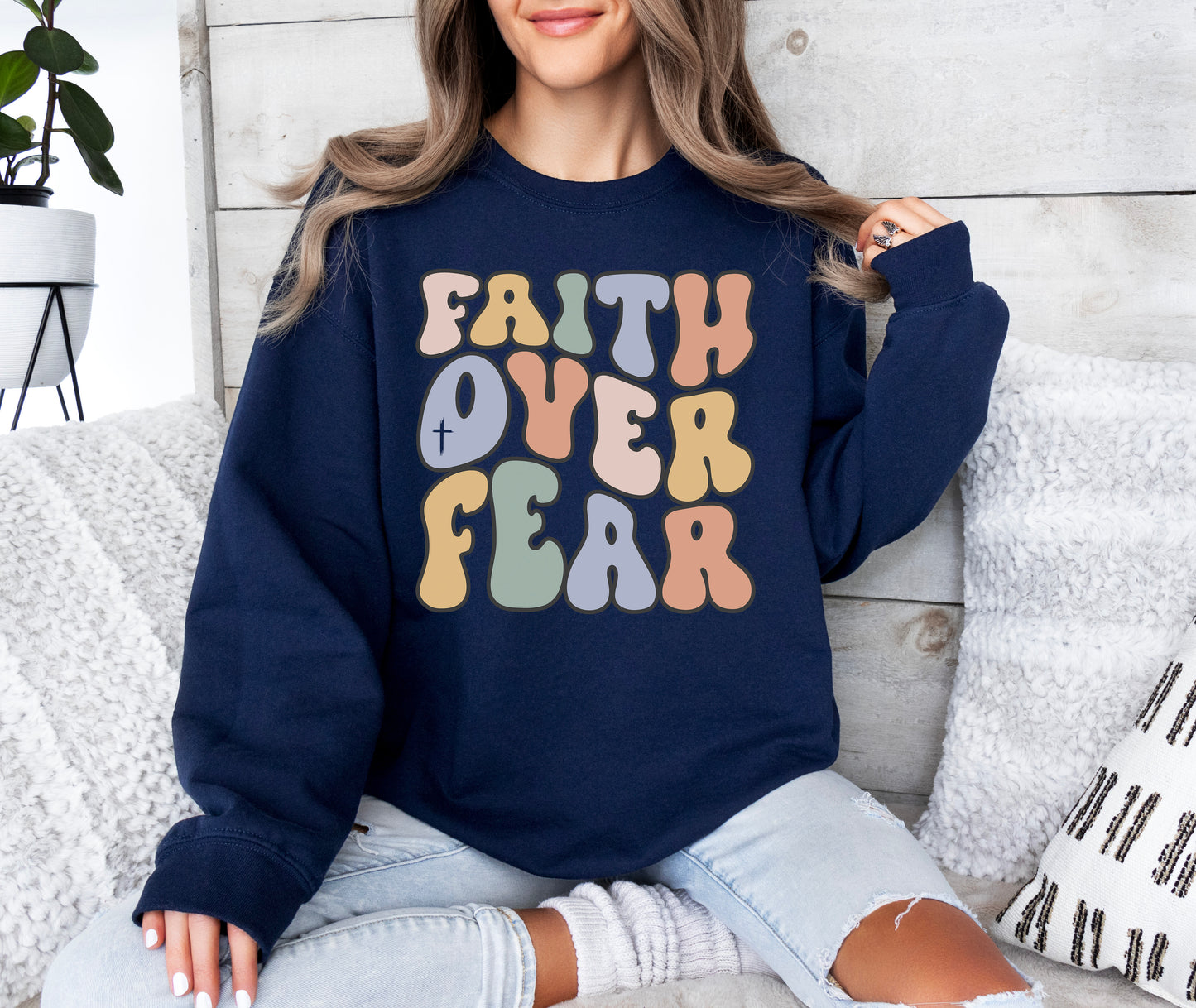 Retro Faith Over Fear Sweatshirt | Christian Sweatshirt