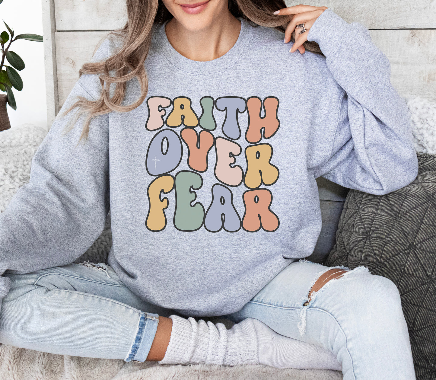 Retro Faith Over Fear Sweatshirt | Christian Sweatshirt