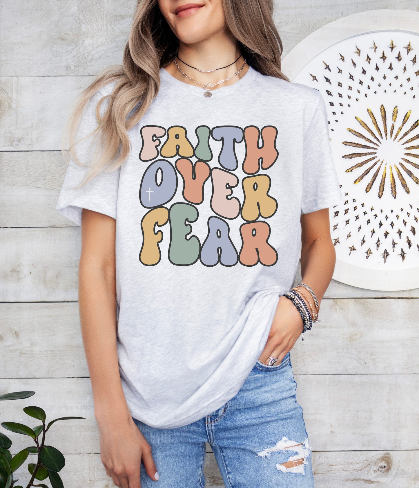 Retro Faith Over Fear Shirt | Christian Shirt | Light Garment