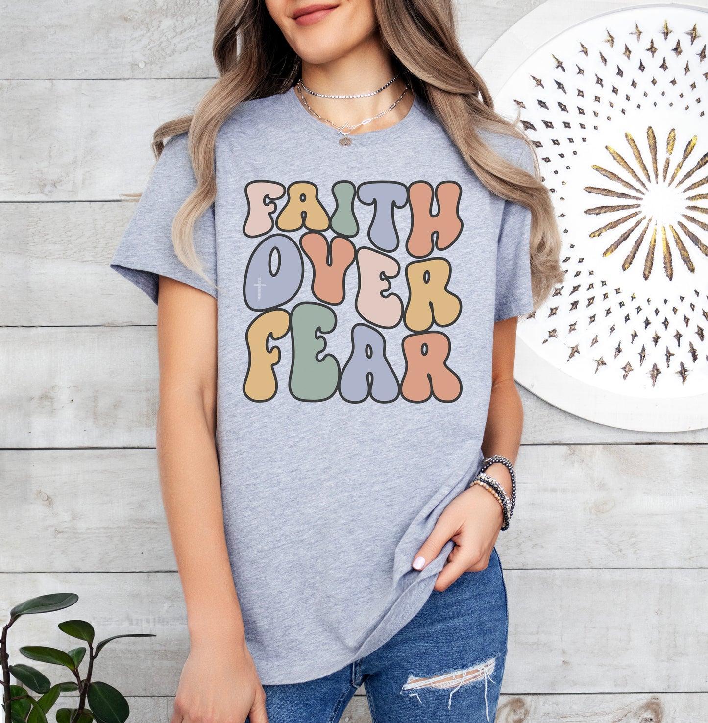 Retro Faith Over Fear Shirt | Christian Shirt | Light Garment