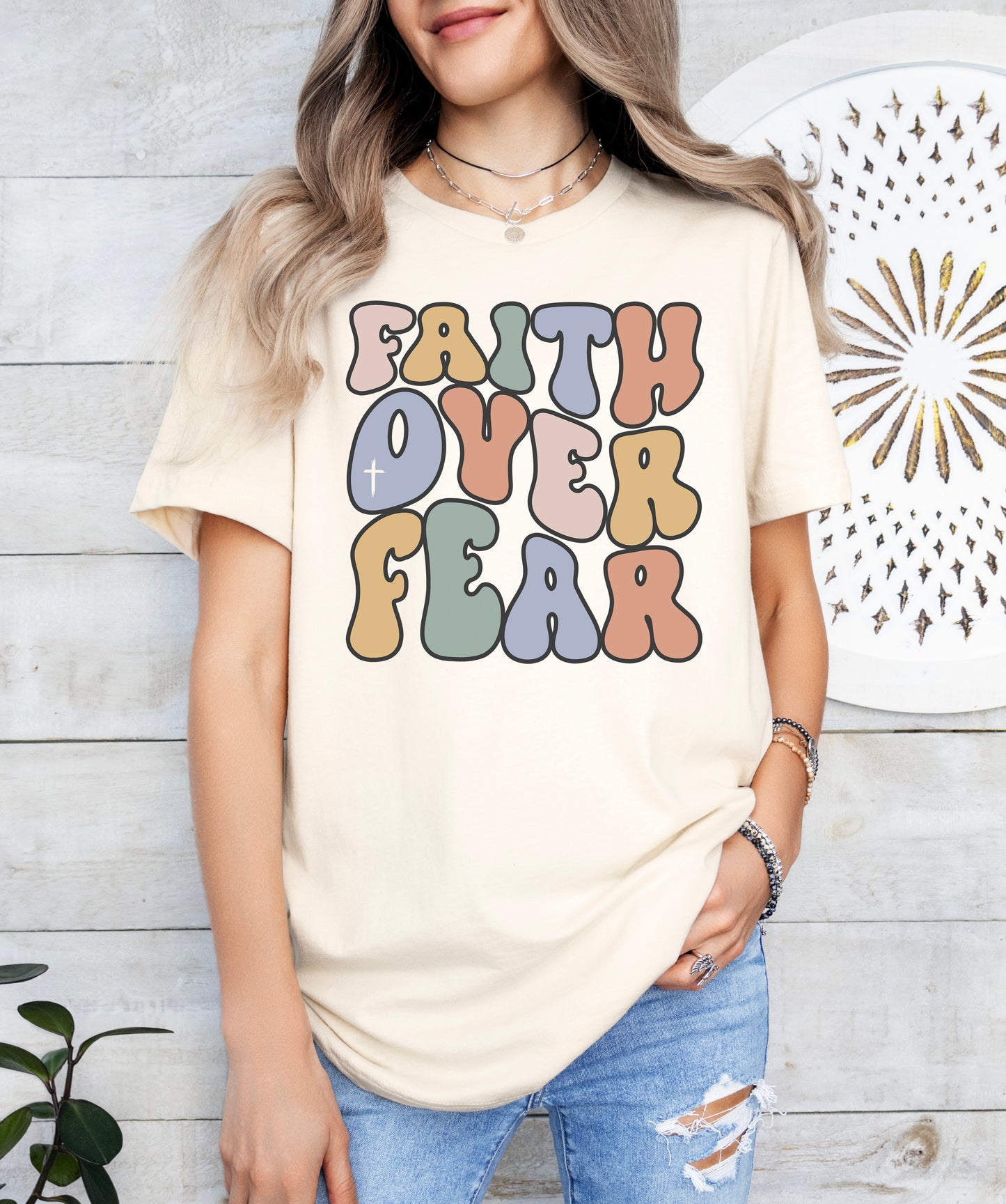 Retro Faith Over Fear Shirt | Christian Shirt | Light Garment