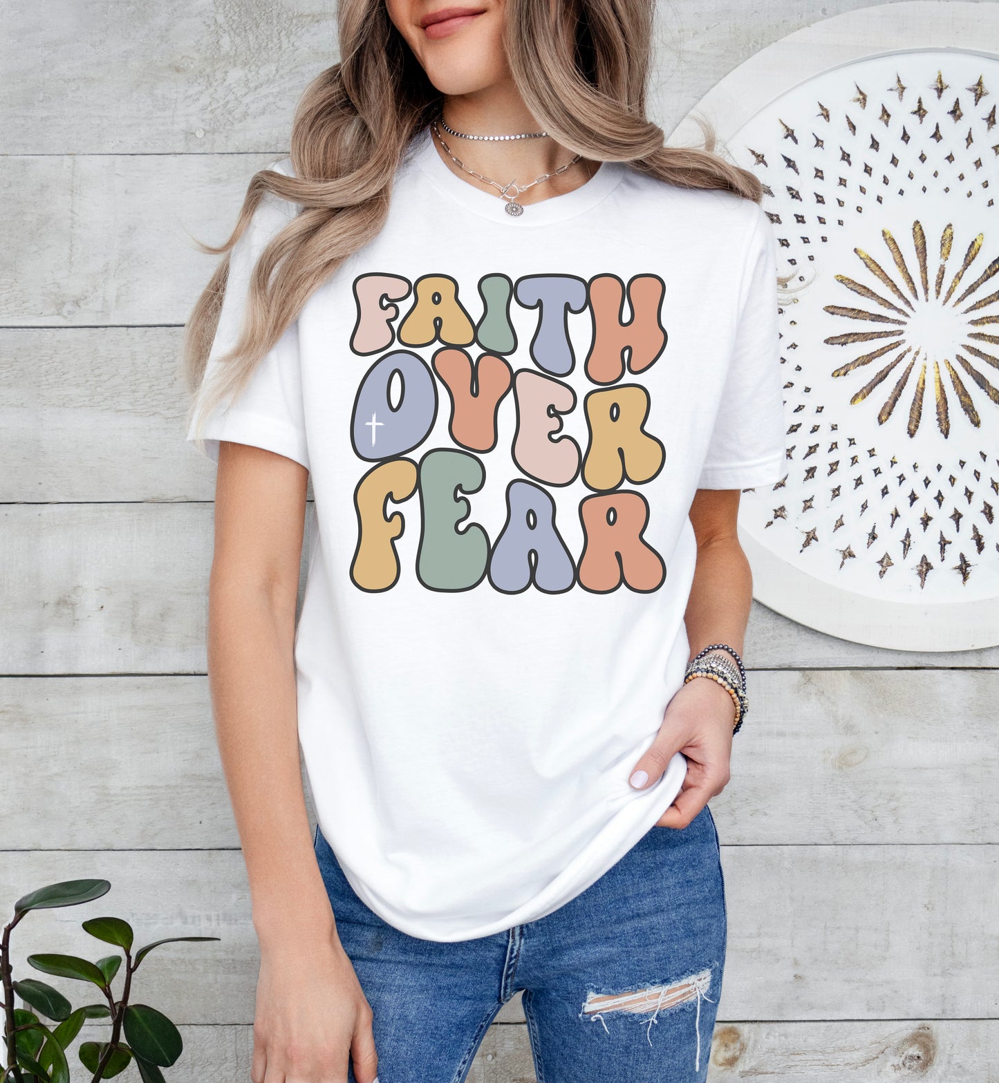 Retro Faith Over Fear Shirt | Christian Shirt | Light Garment