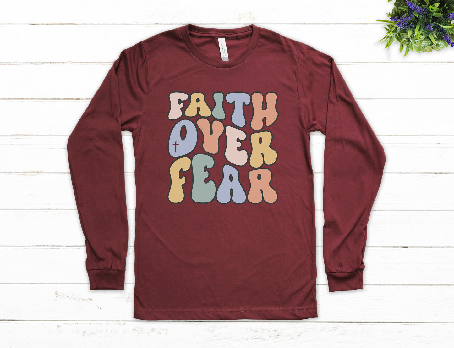 Retro Faith Over Fear Shirt Long Sleeve | Long Sleeve Christian Shirt