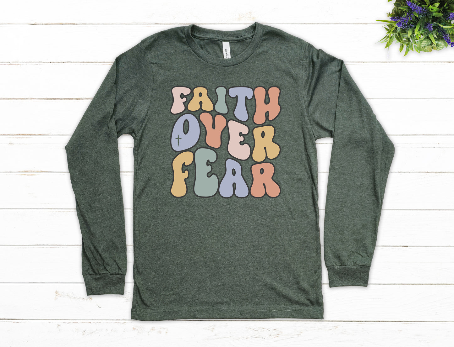 Retro Faith Over Fear Shirt Long Sleeve | Long Sleeve Christian Shirt