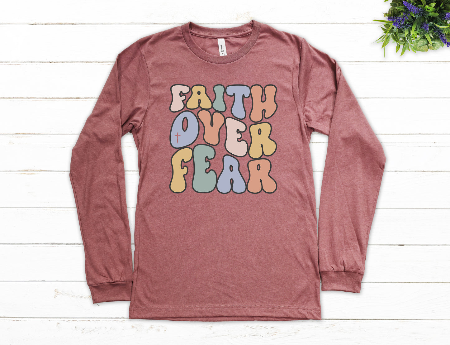 Retro Faith Over Fear Shirt Long Sleeve | Long Sleeve Christian Shirt