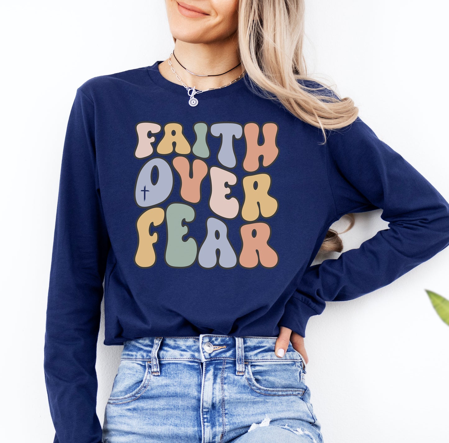 Retro Faith Over Fear Shirt Long Sleeve | Long Sleeve Christian Shirt