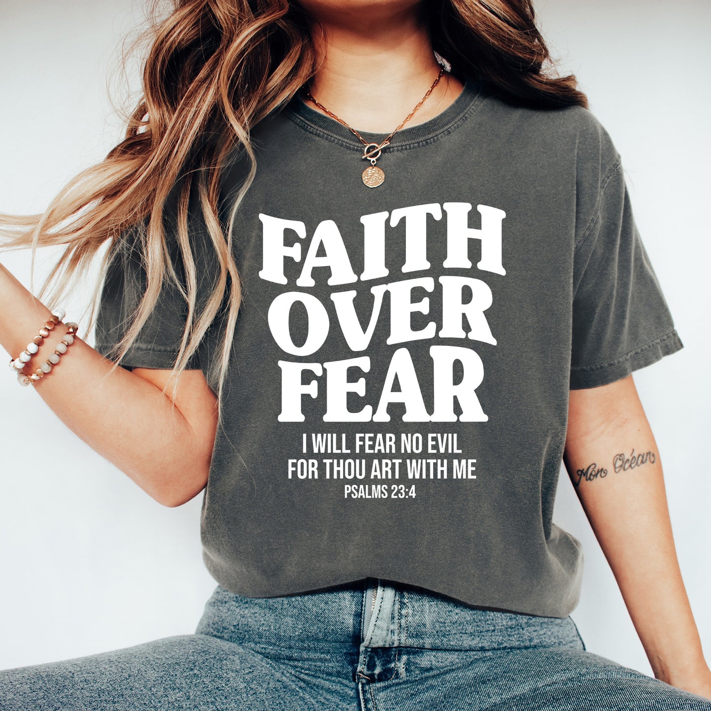 Faith Over Fear Scripture Shirt | Comfort Colors Vintage Style Christian Shirt