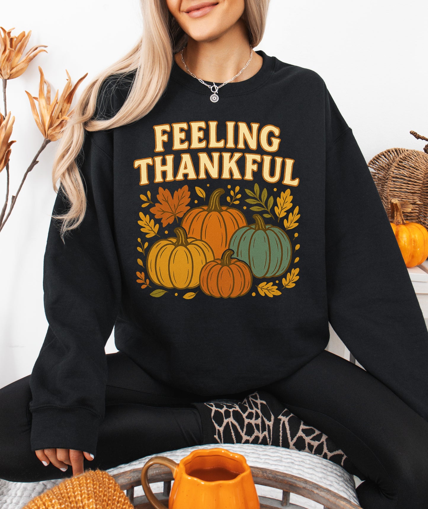 Feeling Thankful Retro Thanksgiving Sweatshirt Pumpkin Shirt