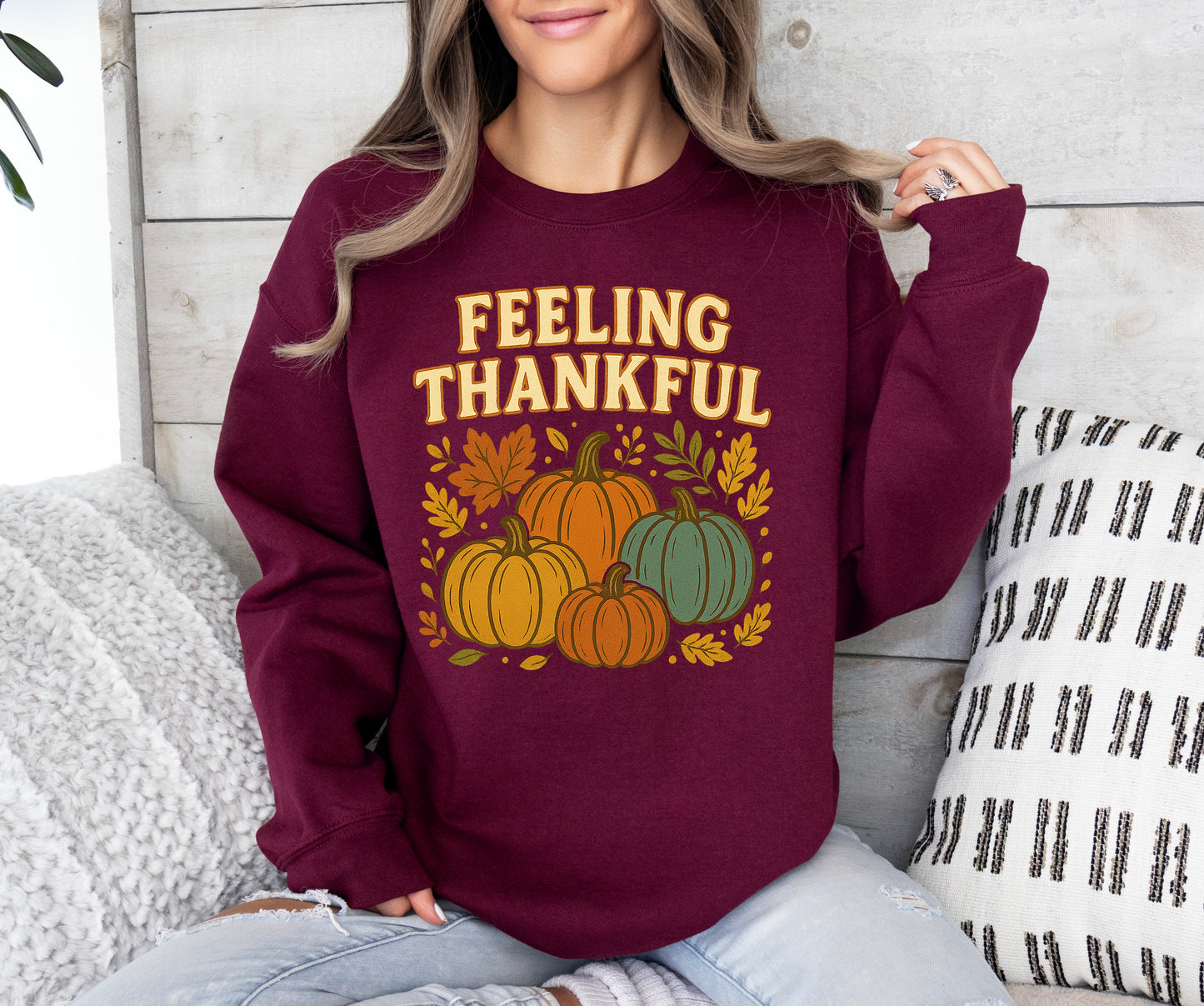 Feeling Thankful Retro Thanksgiving Sweatshirt Pumpkin Shirt