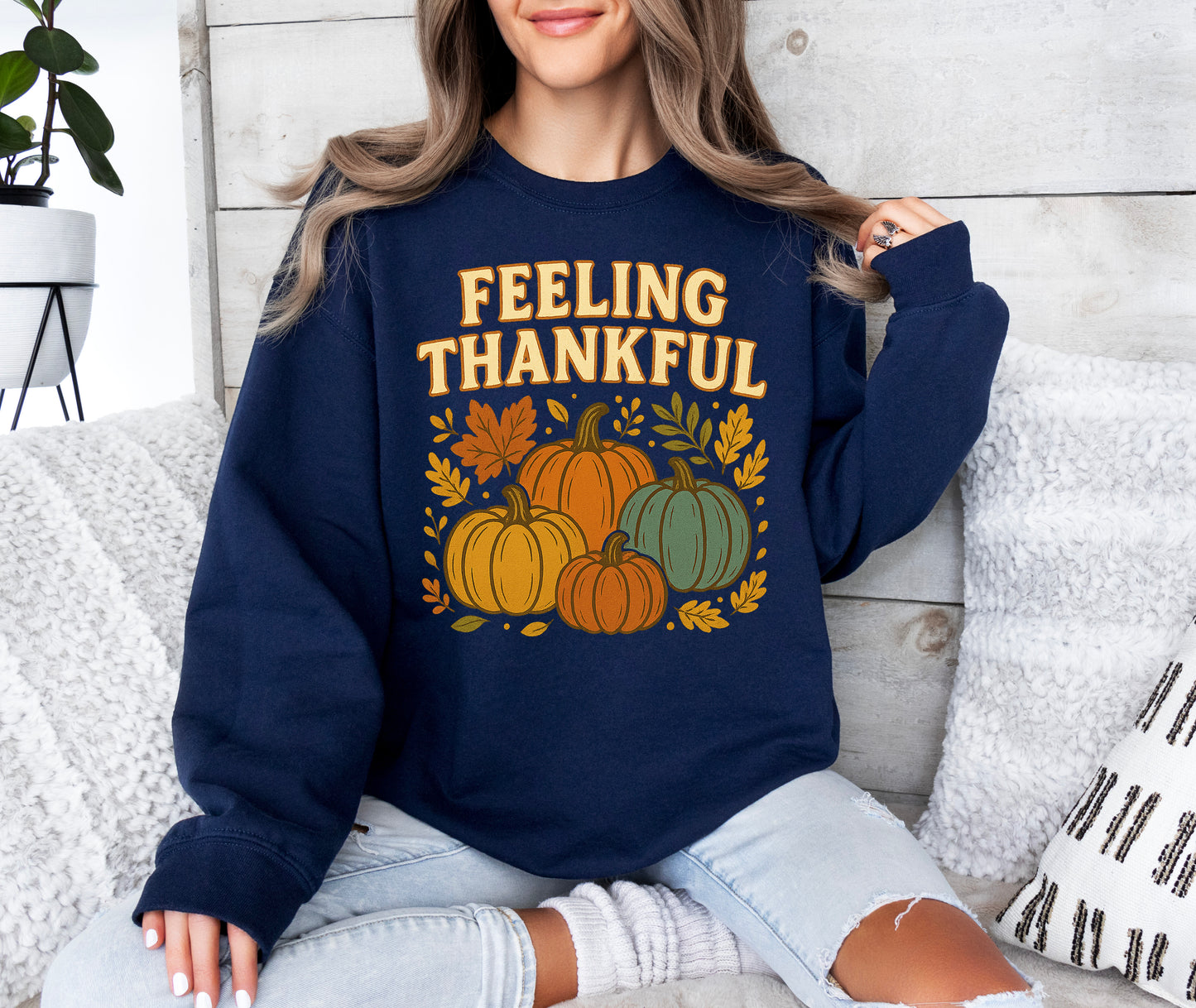Feeling Thankful Retro Thanksgiving Sweatshirt Pumpkin Shirt