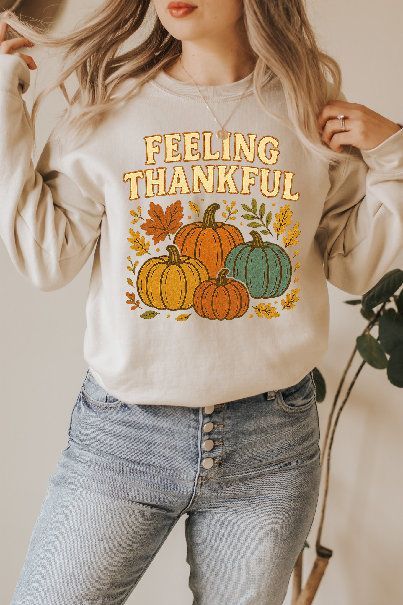 Feeling Thankful Retro Thanksgiving Sweatshirt Pumpkin Shirt