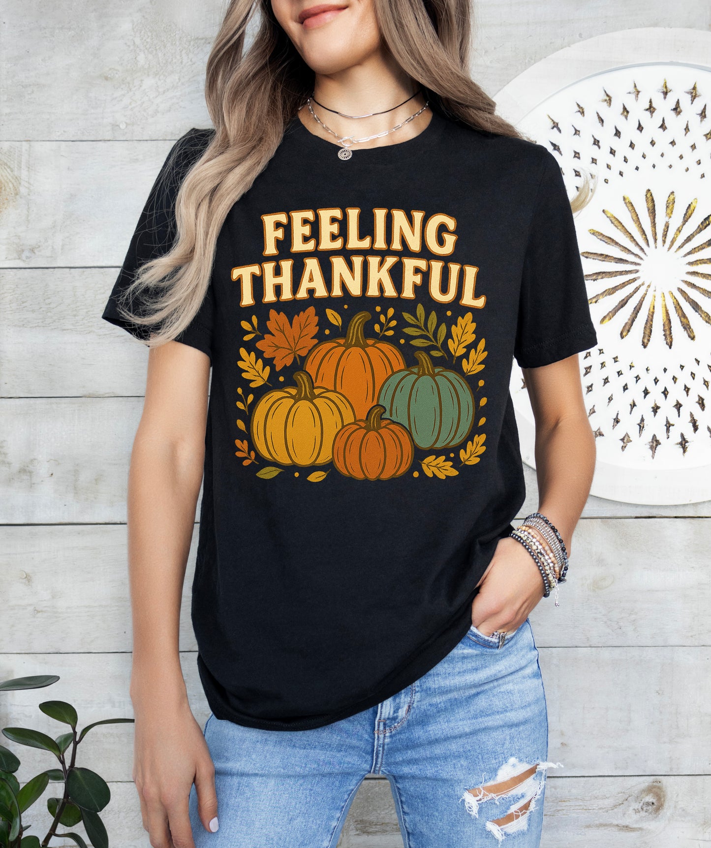 Feeling Thankful Retro Thanksgiving Shirt Pumpkin Tee