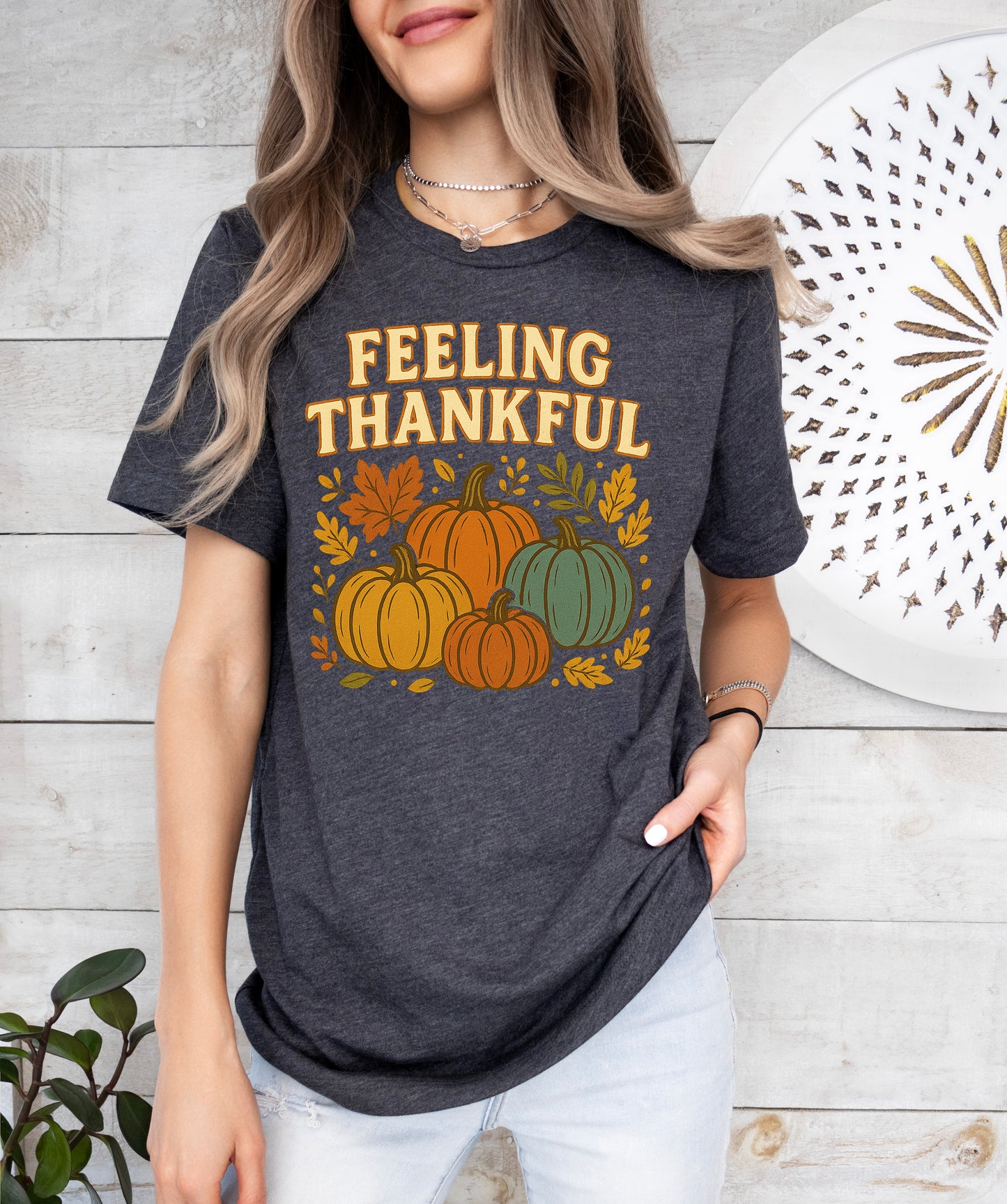 Feeling Thankful Retro Thanksgiving Shirt Pumpkin Tee