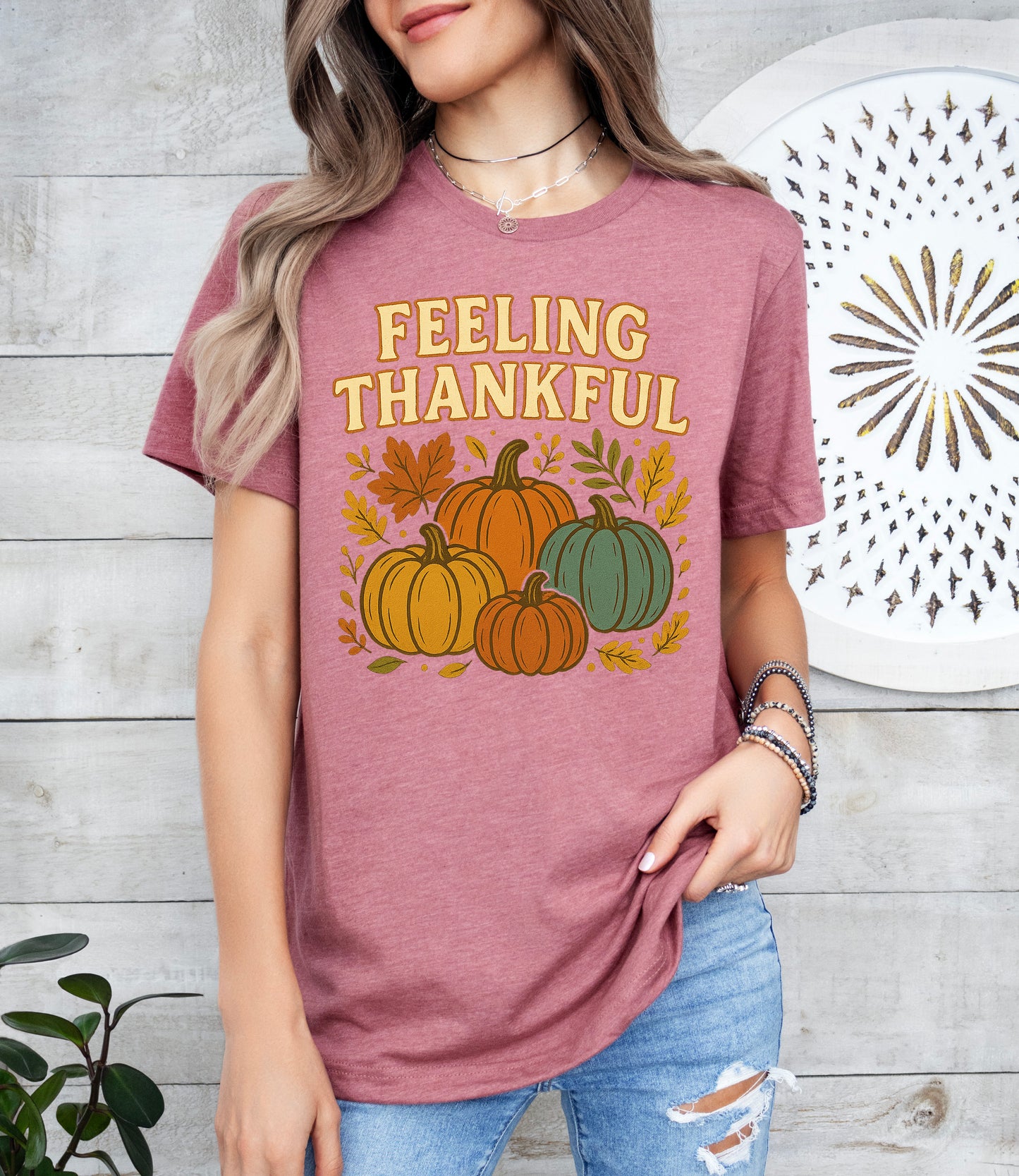 Feeling Thankful Retro Thanksgiving Shirt Pumpkin Tee
