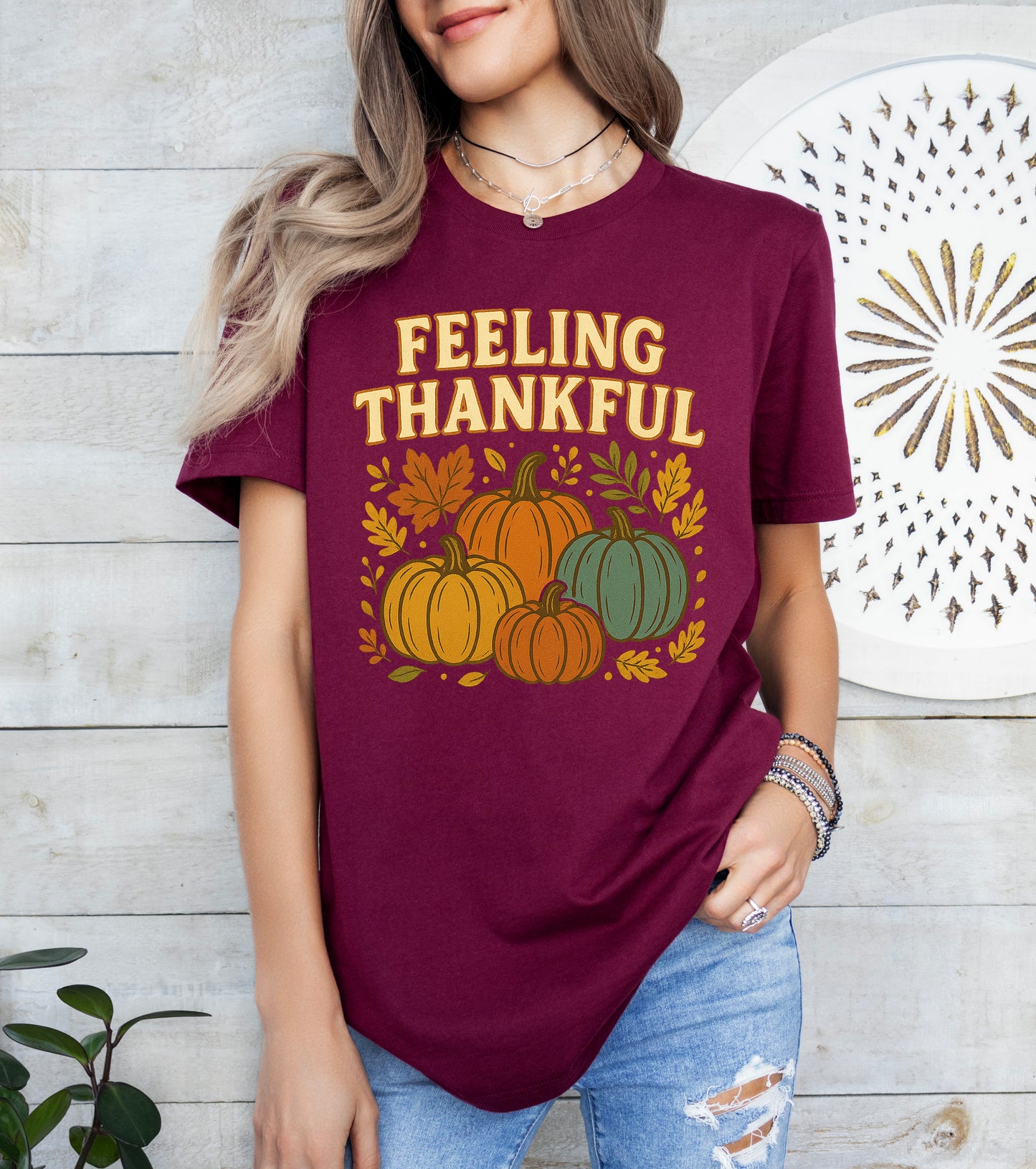 Feeling Thankful Retro Thanksgiving Shirt Pumpkin Tee
