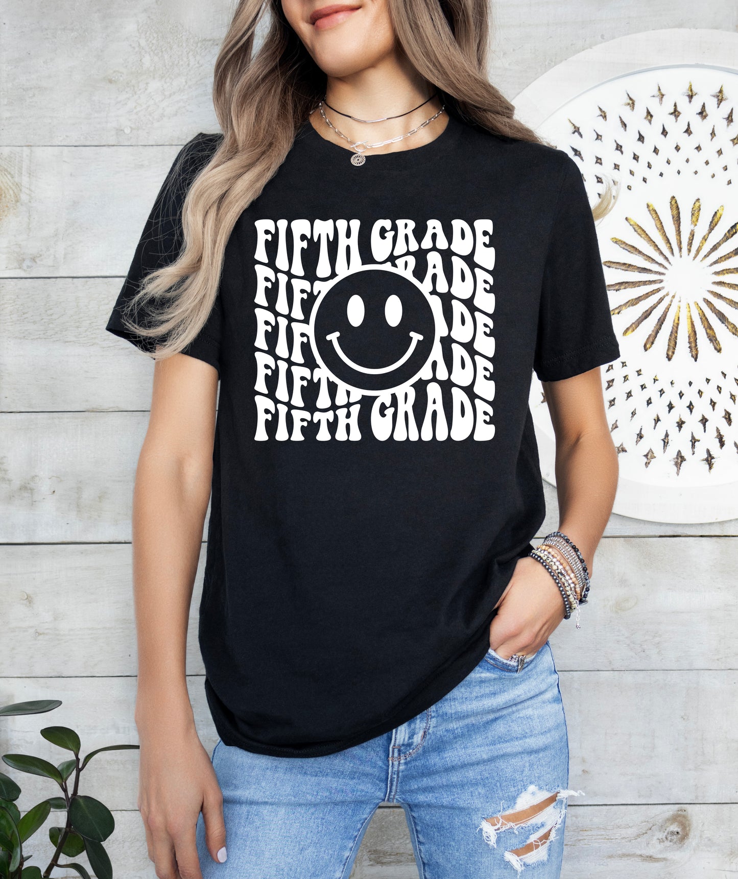 Retro Wave Fifth Grade Teacher Shirt