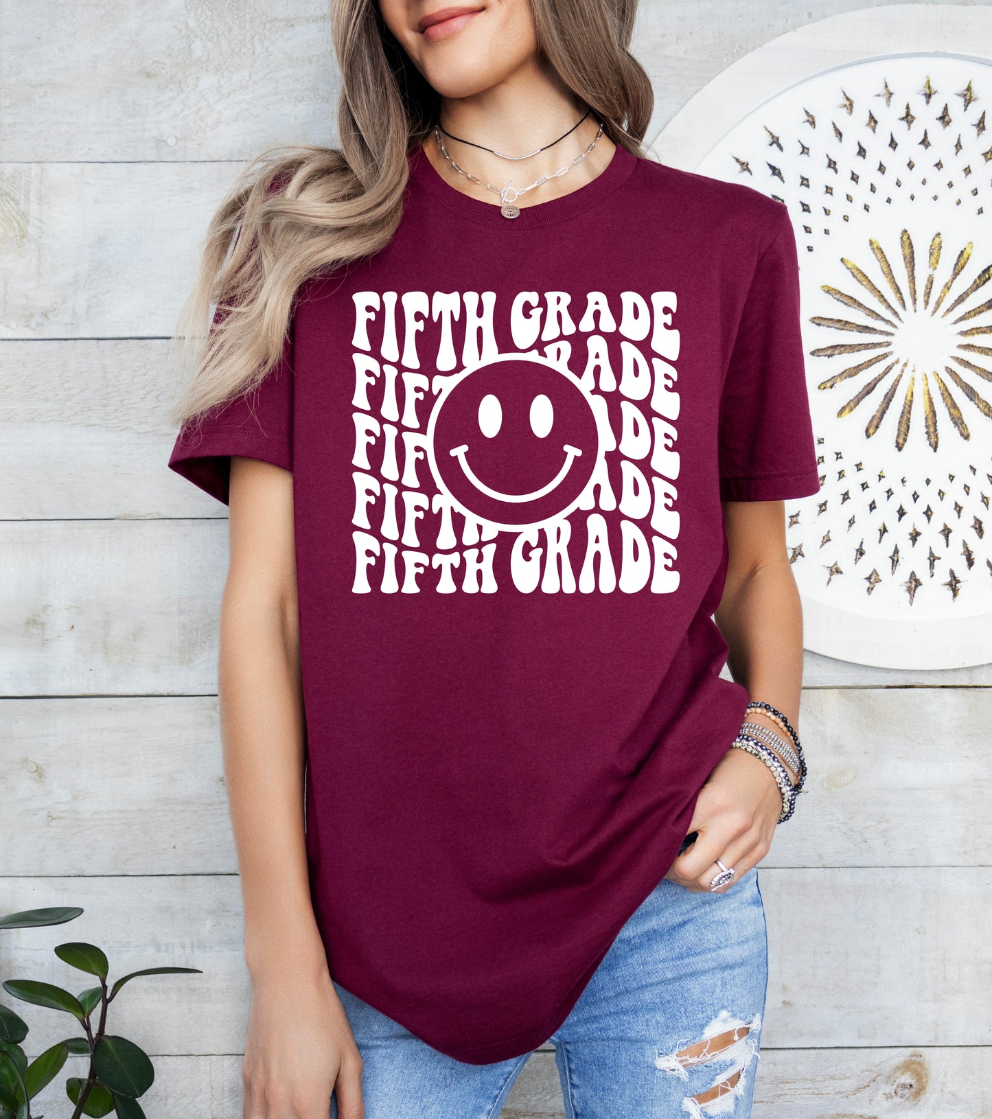 Retro Wave Fifth Grade Teacher Shirt