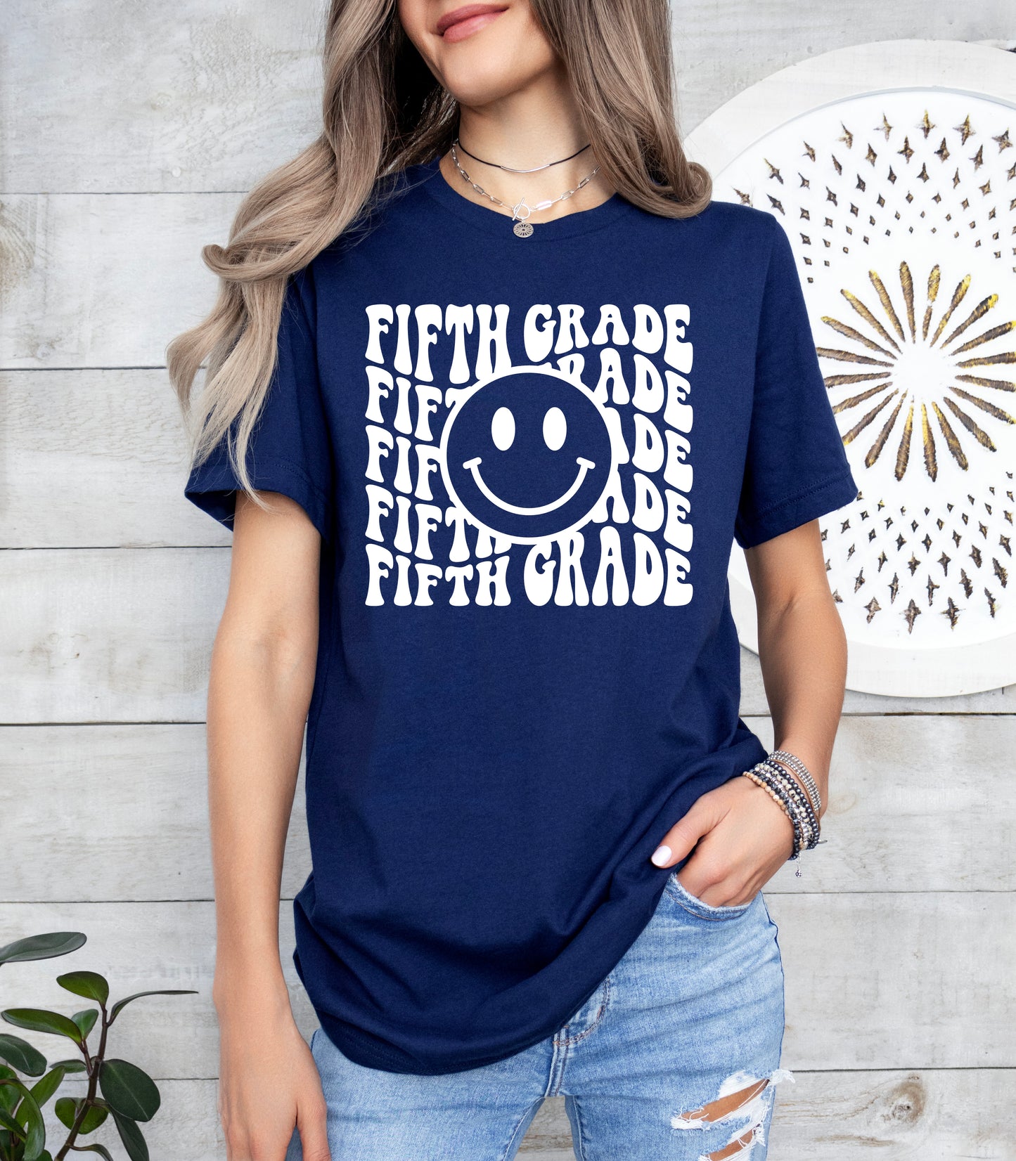 Retro Wave Fifth Grade Teacher Shirt