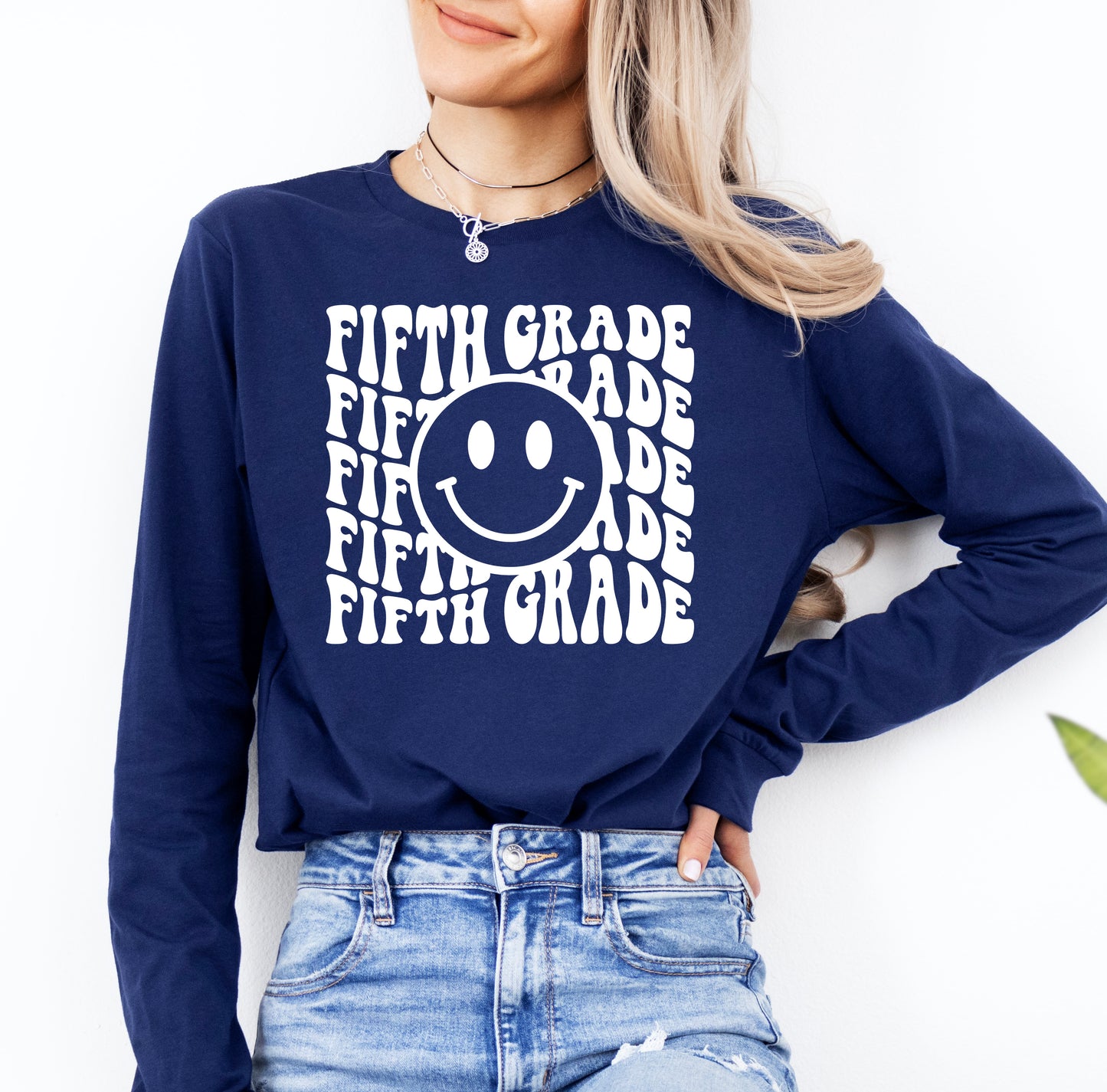 Retro Wave Fifth Grade Teacher Shirt Long Sleeve | Long Sleeve Teacher Shirt